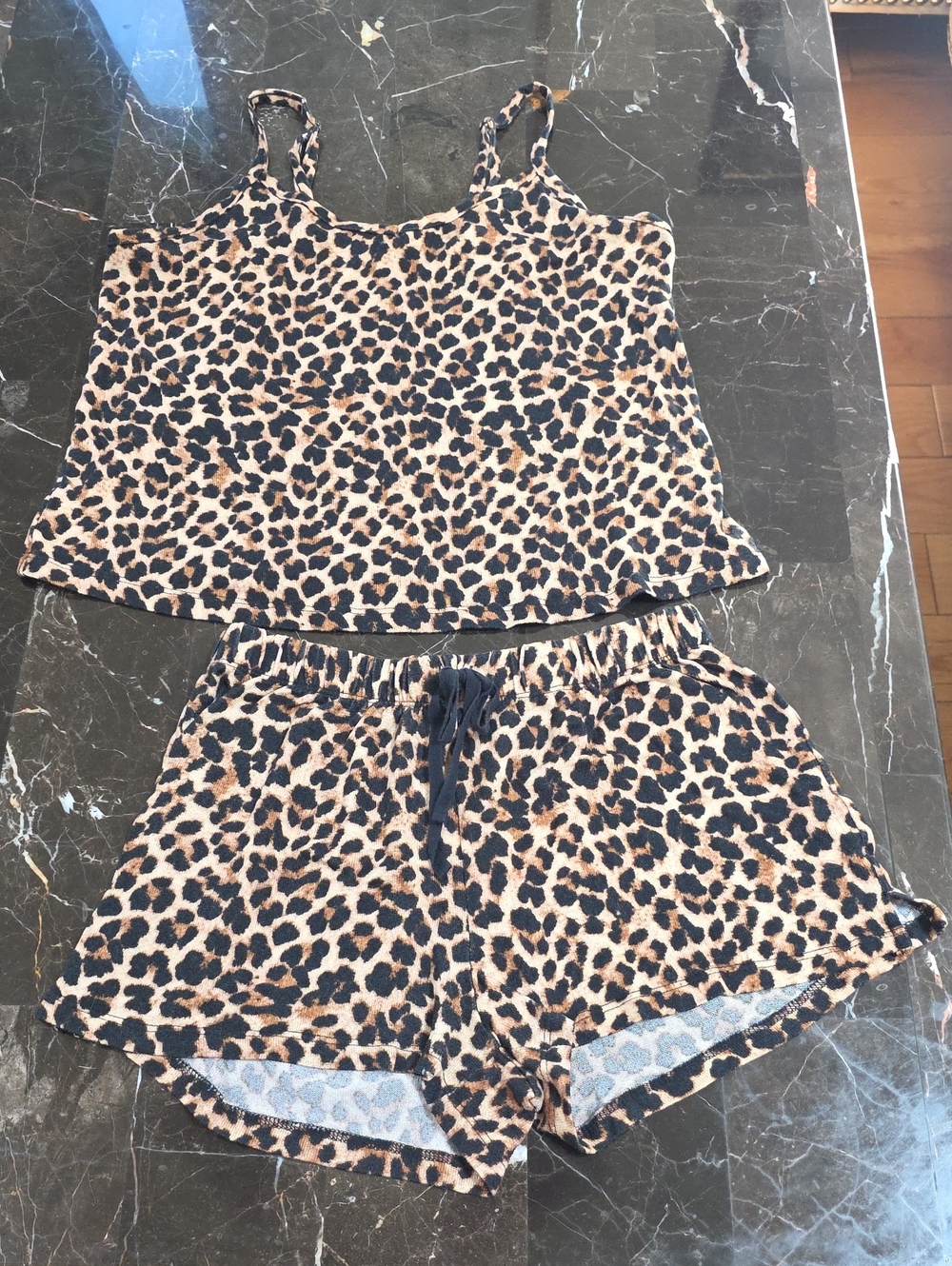 Leopard Print Cami & Shorts Sleep Set - Tan and Black